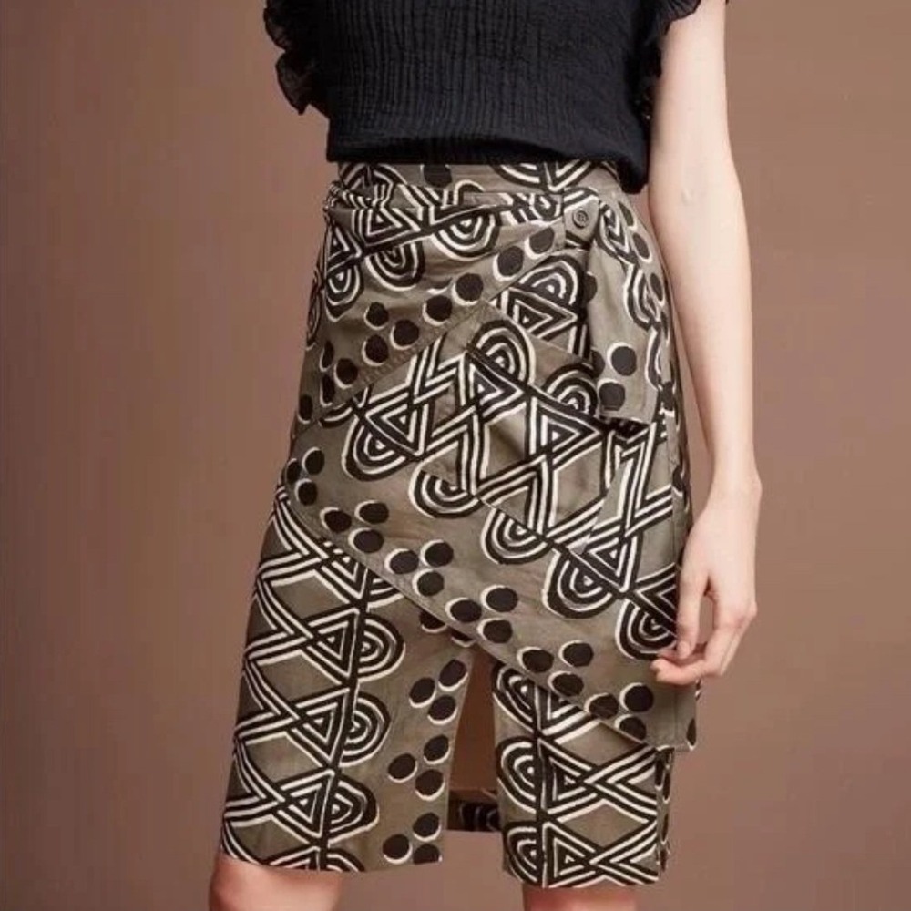 Maeve Anthropologie Edessa Linen Rayon Batik Print Skirt 6‎